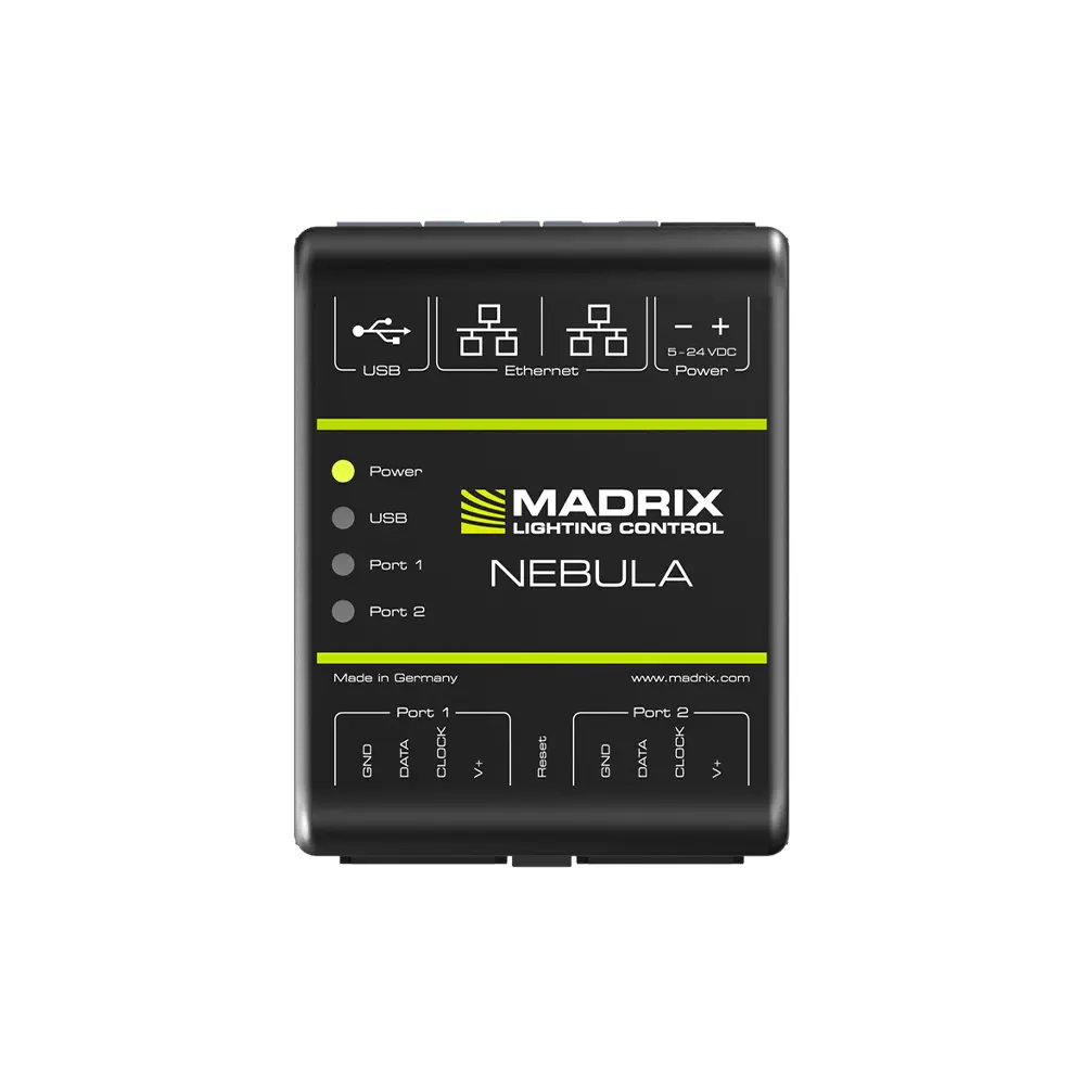 Madrix NEBULA ; Network Node / USB 2.0 Interface; SPI Converter For 8 Universes; 2x OUT; DIN Rail