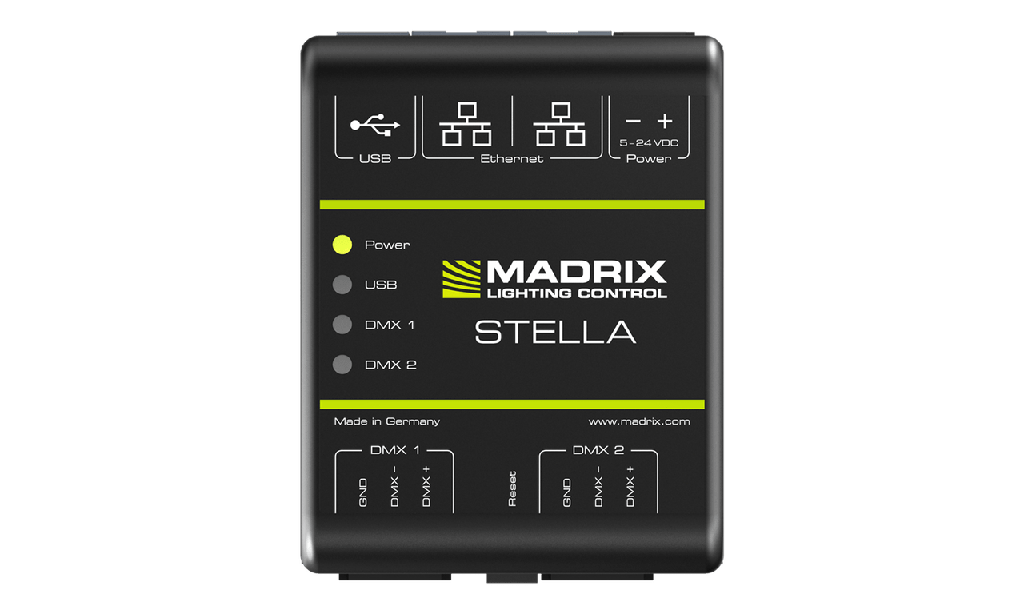 Madrix STELLA ; Network Node / USB 2.0 DMX512 Interface; 2x DMX-IN/OUT; RDM; DIN Rail
