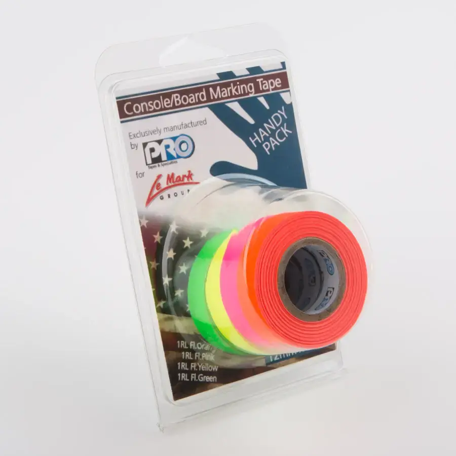 Le Mark Progaff Pro Console Tape 12Mm - 4 Pack- 1 Roll Of Each Colour Pink, Yellow, Green & Orange Fluro Matt Gaff